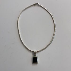 Sterling Silver and Black Pendant Omega Necklace